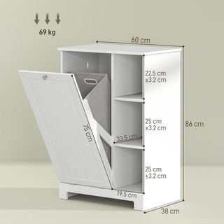 Mueble Portabianchería para Baño Con Cesto Extraíble, Armario Mueble de Baño Ahorra Espacio, Mueble de Lavandería Con Bolsa Portabianchería Plegable Y 3 Estantes, 60X38X86 Cm, Blanco