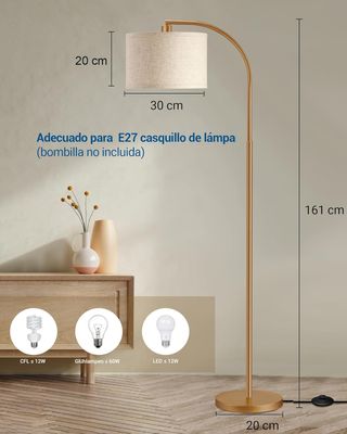 Lámpara de pie E27 dorada y beige