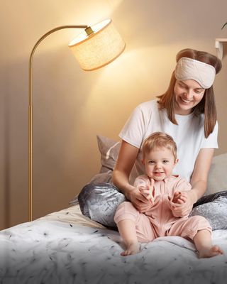 Lámpara de pie E27 dorada y beige