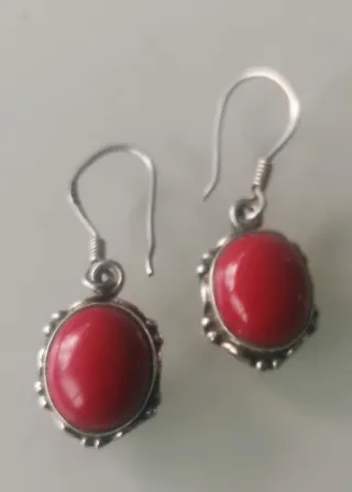 Pendientes Plata 925 Coral Rojo