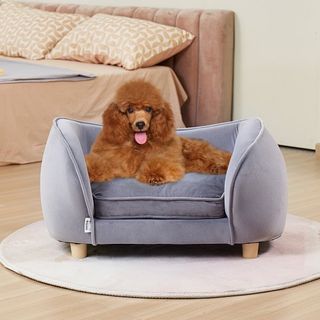 Sofá para Mascotas, Sofá para Perros Pequeños y Gatos, Cama Sofá de Perro de Terciopelo Suave, Sofá para Gatos de Carga de 66 lbs, Gris Oscuro