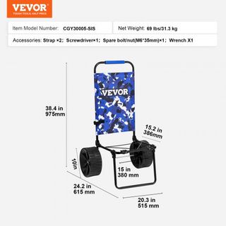 Carro de Playa con Grandes Ruedas para Arena, Plataforma de Carga de 15.4" x 15.7", con Ruedas Sólidas de PE de 10", Capacidad de Carga de 69LBS, Carro Plegable para Arena, Carro Pesado para Picni...