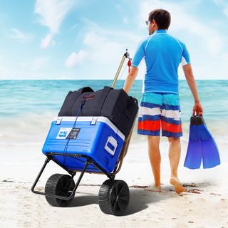Carro de Playa con Grandes Ruedas para Arena, Plataforma de Carga de 15.4" x 15.7", con Ruedas Sólidas de PE de 10", Capacidad de Carga de 69LBS, Carro Plegable para Arena, Carro Pesado para Picni...