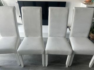 4 Sillas Piel Blanca Patas Madera
