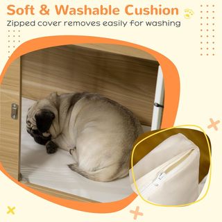 Jaula para Perros Tamaño Mediano y Grande Máx. 25 Kg Para Interior, Casa para Perros Con 2 Puertas Bloqueables, Patas Regulables y Cojín Lavable, 90X58X65 Cm, Roble