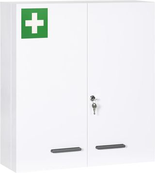 Armario de Medicamentos de 6 Estantes con Cerradura y 2 Llaves de Seguridad, Mueble para Medicinas de Acero, 55X18X60 Cm, Blanco
