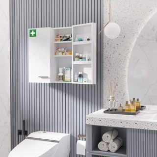 Armario de Medicamentos de 6 Estantes con Cerradura y 2 Llaves de Seguridad, Mueble para Medicinas de Acero, 55X18X60 Cm, Blanco