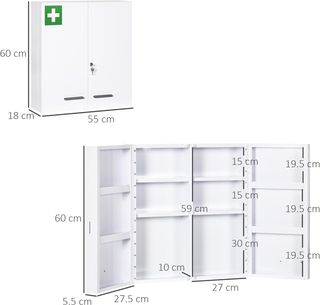 Armario de Medicamentos de 6 Estantes con Cerradura y 2 Llaves de Seguridad, Mueble para Medicinas de Acero, 55X18X60 Cm, Blanco