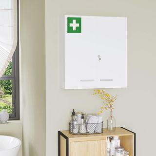 Armario de Medicamentos de 6 Estantes con Cerradura y 2 Llaves de Seguridad, Mueble para Medicinas de Acero, 55X18X60 Cm, Blanco