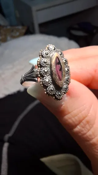 Anillo Plata Ley Vintage Cristal Rojo Talla 16