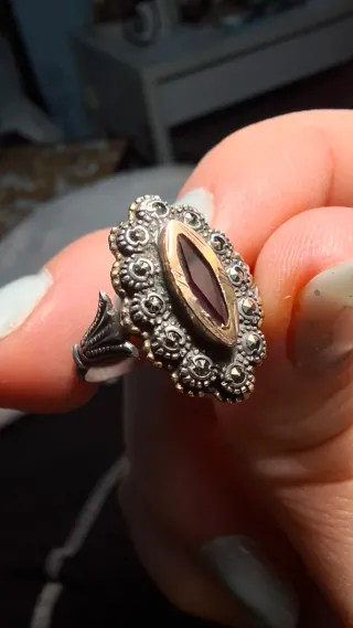 Anillo Plata Ley Vintage Cristal Rojo Talla 16