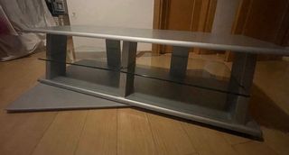 Mueble TV giratorio cristal y madera lacada  gris