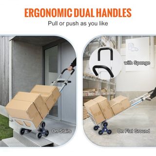Carro de Escalera, Capacidad de Carga de 249.5 kg, Carretilla de Aluminio con Duales Mangos, Estructura Integrada y Ruedas de Goma Antideslizantes, Escalador Multifuncional para Almacén, Compras, ...