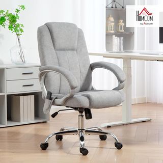 Silla De Oficina Masajeadora 4 Puntos Vibrante Y Calentadora, Sillón De Oficina Con Función De Balanceo, Silla De Escritorio De Terciopelo Con Apoyabrazos Y Altura Ajustable Para Estudio, Gris