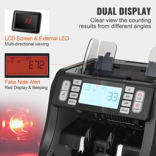 Máquina Contadora de Dinero, Contador de Billetes con Detección de Falsificaciones UV, MG, IR y DD, Máquina de Conteo de Efectivo USD y EUR con Modos de Suma y Lote, Gran Pantalla LCD y Pantalla E...