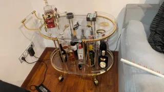 Carrito Bar Licorera Cristal y Metal Dorado