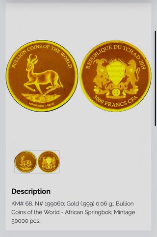 Moneta d'oro da 3000 franchi del Ciad