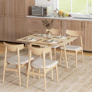 Mesa Plegable Ahorra Espacio con 2 Alas, Mesa de Comedor para 2-4 Personas en Madera de Pino, Color Madera Natural
