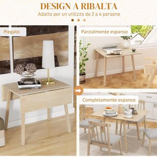 Mesa Plegable Ahorra Espacio con 2 Alas, Mesa de Comedor para 2-4 Personas en Madera de Pino, Color Madera Natural