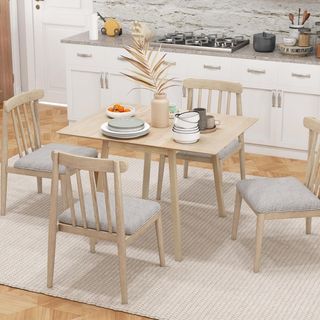 Mesa Plegable Ahorra Espacio con 2 Alas, Mesa de Comedor para 2-4 Personas en Madera de Pino, Color Madera Natural