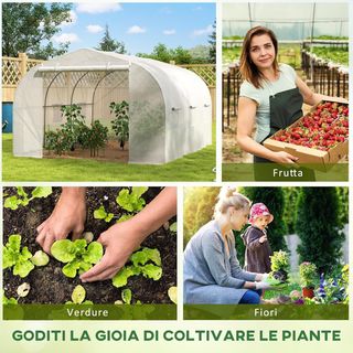 Invernadero de Jardín, Invernadero de Túnel para Jardín con Puerta enrollable y 6 Ventanas, para Huerto de Polietileno y Acero, 3.5X3X2 M, Blanco