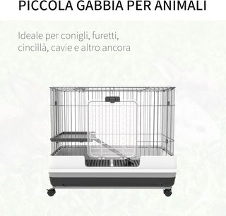 Jaula para Conejos y Cobayas de Metal Negro con 2 Puertas y Bandeja Extraíble 81.2X52.7X70Cm