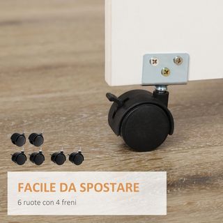 Mesa de Cocina Plegable con 2 Cajones y Armario con Puertas, Mesa Plegable sobre 6 Ruedas en Aglomerado, 120X80X75 Cm, Blanco