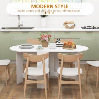 Mesa de Comedor Plegable, 163X80 Cm Escritorio Plegable Ahorra Espacio Con 2 Alas Ovaladas para 6 Personas, Mesa de Cocina con Alas, Ideal para Sala de Estar, Casa, Oficina, Blanca