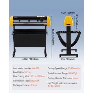 Máquina de Corte/Plotter de Vinilo de 34" (86.4 cm) Software de Corte de Señal 3 Cuchillas Pantalla LCD