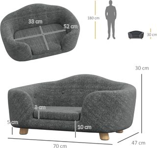 Cama para Perros de Tamaño Pequeño, Sofá para Perros de Interior con Cojín, 70X47X30Cm, Gris Antracita