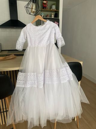 Vestido Comunión Encaje Blanco Tul talla 10