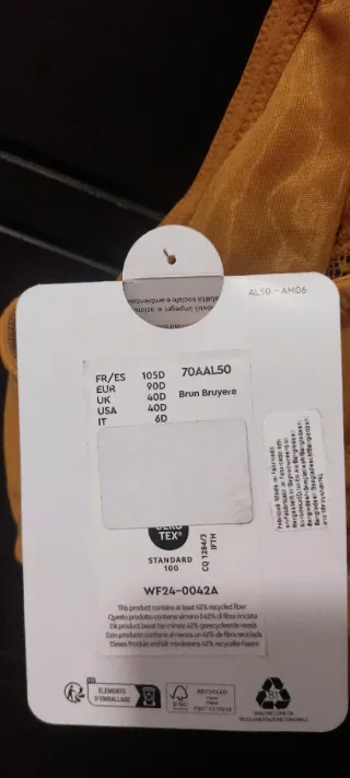 Sujetador encaje 105D mostaza