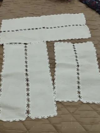 Conjunto 3 panos linho crochê