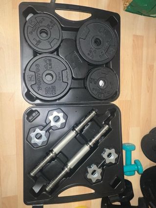 Kit Gimnasio Casa: Discos, Barra y Pesas