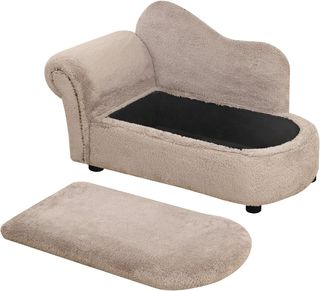 Sofá Elevado para Perros con Espacio de Almacenamiento Oculto, Sofá Acolchado de Madera y Tela de Terciopelo, 80X40X46 Cm, Beige