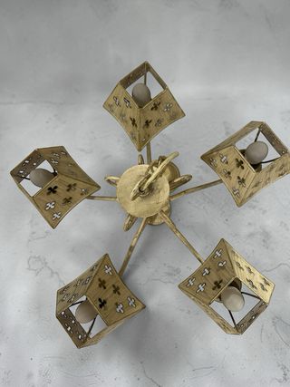 Lámpara Techo Vintage 5 Brazos Metal Dorado