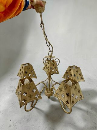 Lámpara Techo Vintage 5 Brazos Metal Dorado