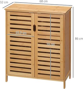 Mobile da Bagno Moderno a 2 Ante, Armadio da Bagno con 2 Ripiani Aerati in Bambù, 68X32X86 Cm, Color Legno