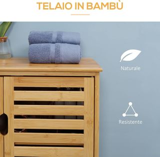 Mobile da Bagno Moderno a 2 Ante, Armadio da Bagno con 2 Ripiani Aerati in Bambù, 68X32X86 Cm, Color Legno