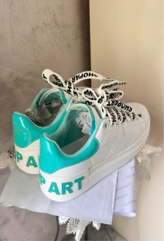 Scarpe Shop Art bianche e verde acqua