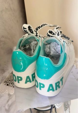 Scarpe Shop Art bianche e verde acqua