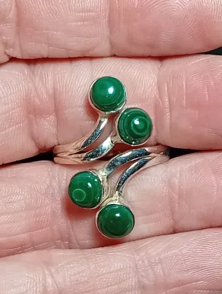 Anillo Plata Ley Malaquita Ajustable
