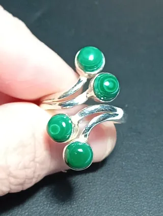 Anillo Plata Ley Malaquita Ajustable