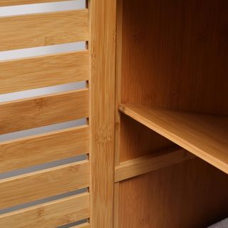 Mueble de Baño Con 2 Estantes Abiertos y Armario de 2 Puertas, Mueble Ahorra Espacio en Bambú 60X30X120Cm, Natural