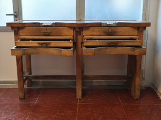 Mesa de joyero doble antigua, totalmente funcional