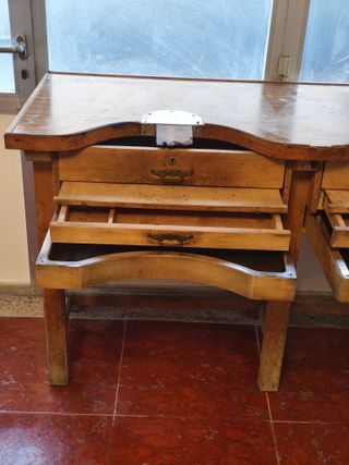 Mesa de joyero doble antigua, totalmente funcional