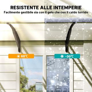 Toldo Curvo para Exteriores con Tornillos y Tuercas Incluidos, Toldos de Policarbonato, PP y Aluminio, 90X295X23.5 Cm, Negro y Transparente