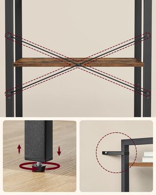 Estantería Alta de 6 Estantes, Estante de Almacenamiento, Estructura de Acero, Salón Dormitorio Oficina, 30 X 66 X 186 Cm, Industrial, Marrón Vintage y Negro Tinta LLS062B01