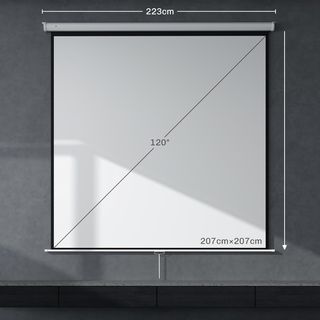 Pantalla de Proyector 120 Pulgadas Formato 1:1, Tela de Proyector Retráctil Con Ángulo De 160° Y Montaje en Techo O Pared, 223X8X223 Cm, Blanco