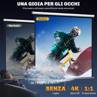 Pantalla de Proyector 120 Pulgadas Formato 1:1, Tela de Proyector Retráctil Con Ángulo De 160° Y Montaje en Techo O Pared, 223X8X223 Cm, Blanco